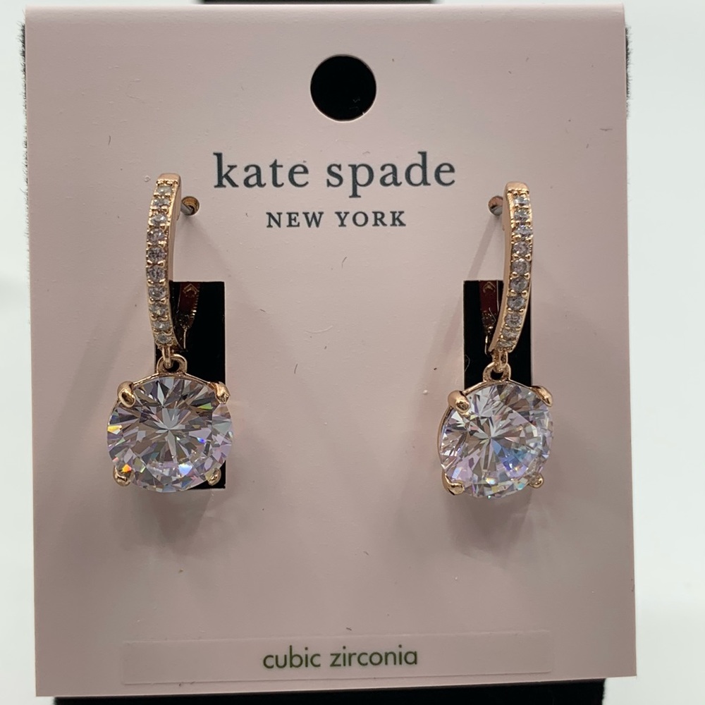 Kate Spade KSNY Bright Ideas Drop Hoop Huggies Earrings Rose Gold CZ & Bag